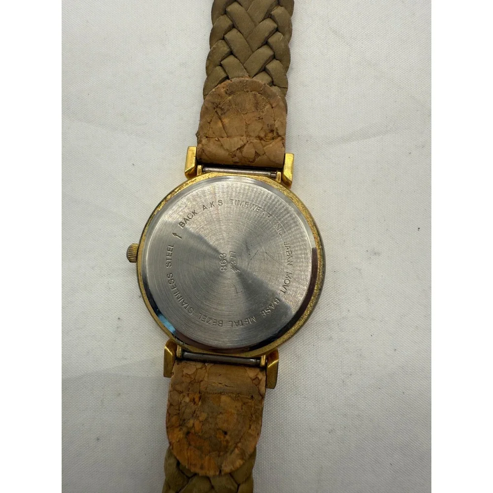 Gitano Quartz Japan Movt Women's Watch‎ Braided Leather Band Gold  needs battery